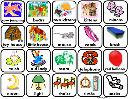 "goodnight Moon" Vocabulary Word Pictures For Autism - Goodnight Moon Flashcards (435x435)