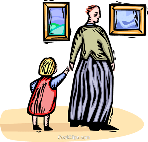 Father And Daughter At The Art Gallery Royalty Free - Illustration (480x461)