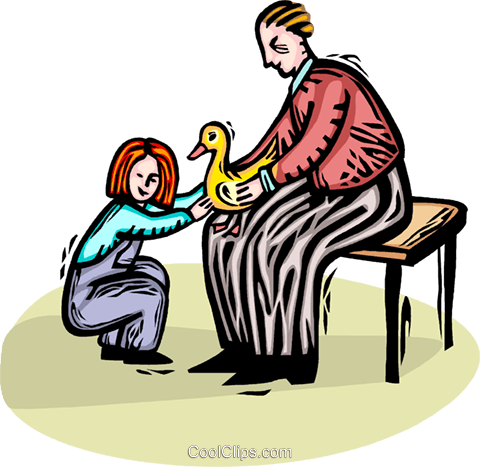 Father And Daughter Playing With A Duck Royalty Free - Illustration (480x467)