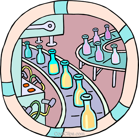Bottles Receiving Contents In Plant Royalty Free Vector - Total Quality Management Cartoon (480x478)