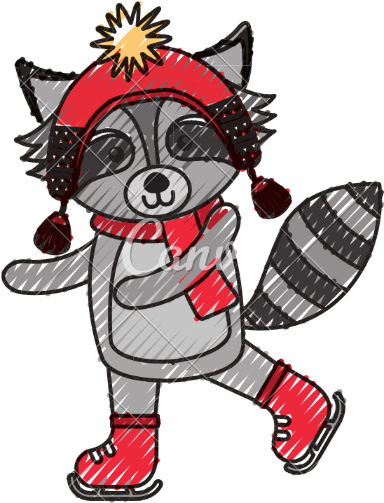 Cute Scribble Christmas Raccoon Cartoon - Cartoon (800x800)