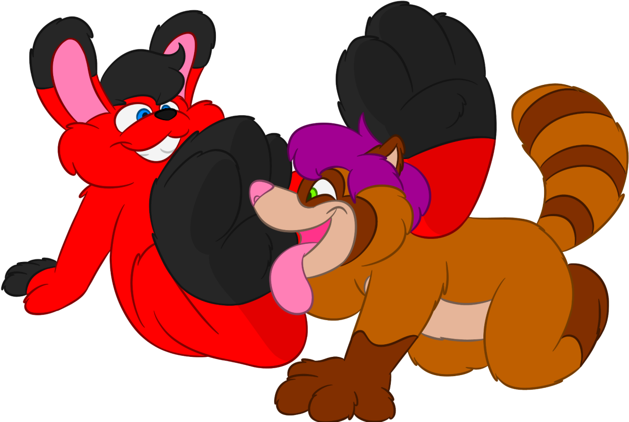 Rexy Licking Matts Bunny Paws - Cartoon (1280x847)