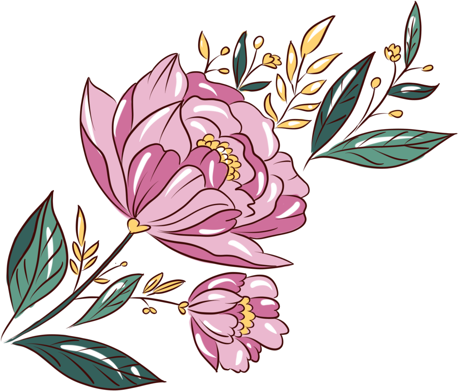 Hand Painted Plants Flowers Bouquets Botanical Png - Flower (2000x2000)