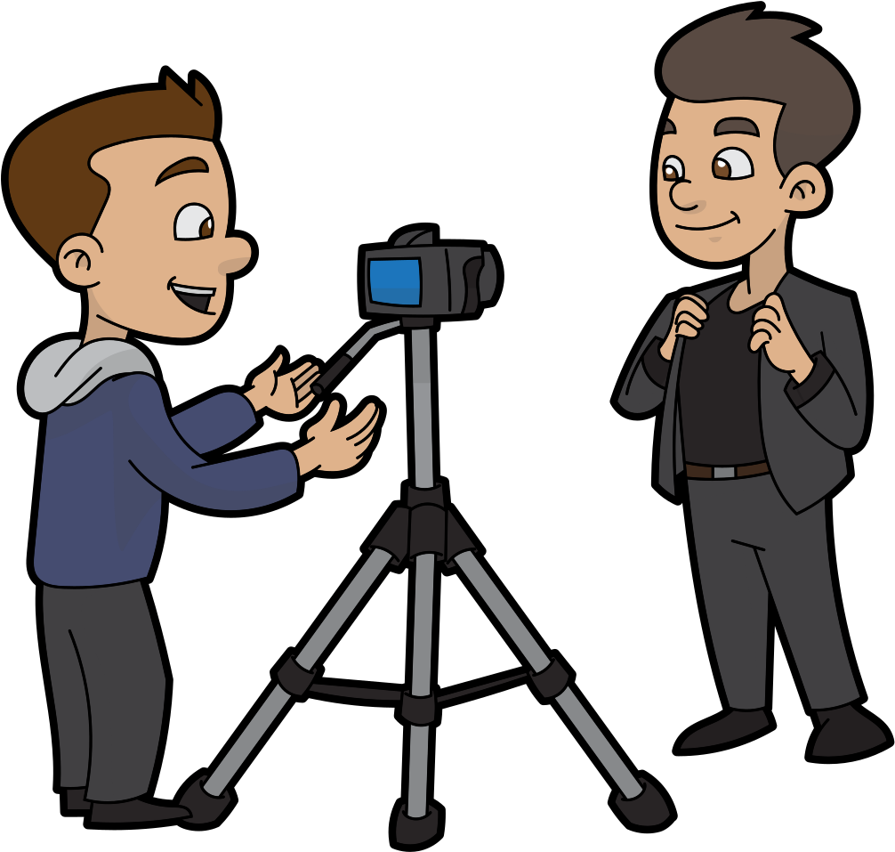 Cartoon Cameraman Directing A Marketing Video - Cartoon (1201x1123)