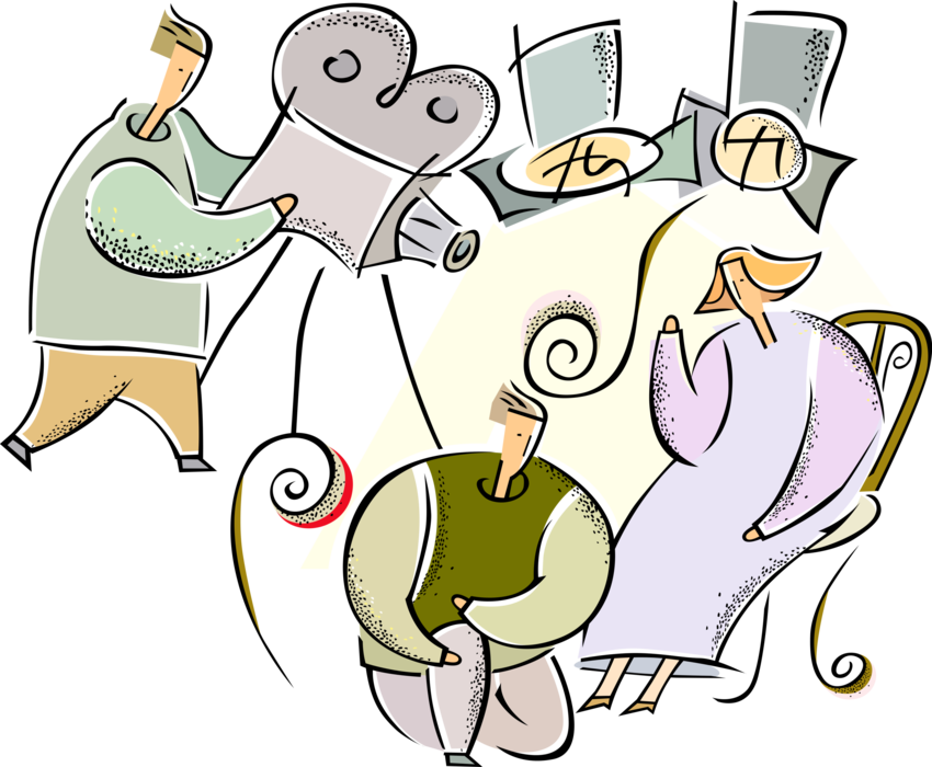 Vector Illustration Of Hollywood Filmmakers Filming - Cartoon (850x700)