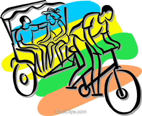 People Being Pulled Bicycle Rickshaw Royalty Free Vector - Love In Rickshaw (480x394)