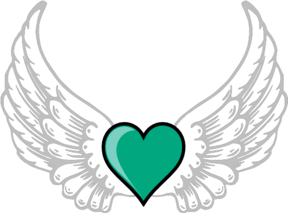 Mq Green Heart Hearts Wings Wing - Heart With Wings Cartoon (933x689)