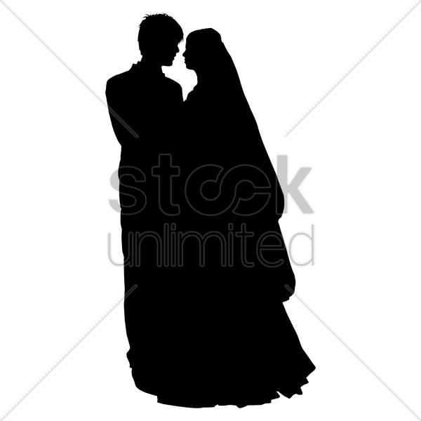 Wedding Coule Outline Clipart Wedding Silhouette Clip - Siluet Wedding Couple Muslim (600x600)