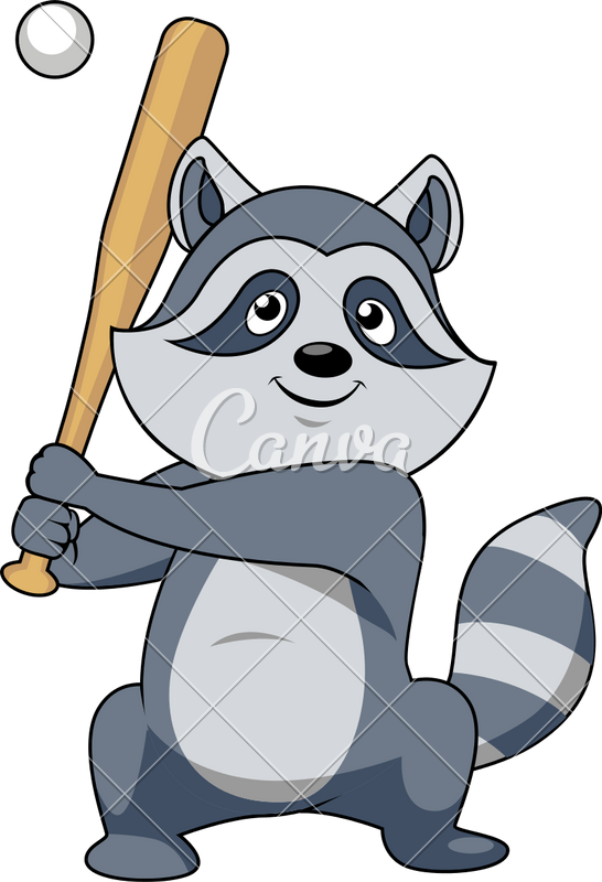 Cartoon Raccoon Baseball Player Character - Raccoon Playing Baseball (546x800)