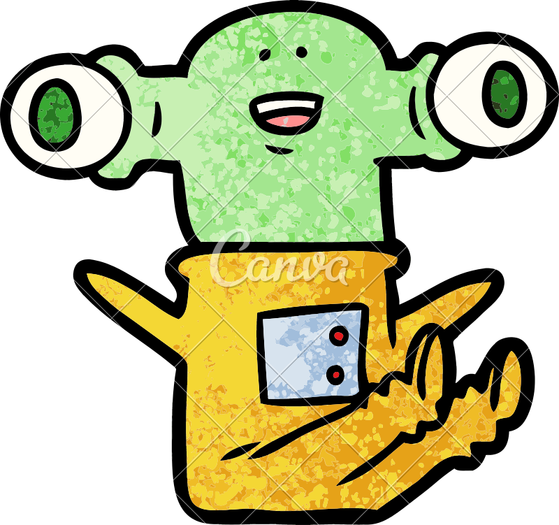 Friendly Cartoon Alien Sitting Down - Vector Graphics (800x751)