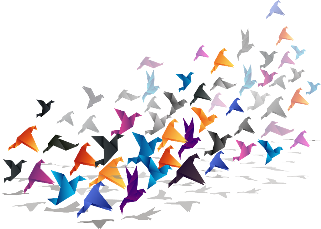 Birds Sticker - Origami Birds Flying (1024x733)