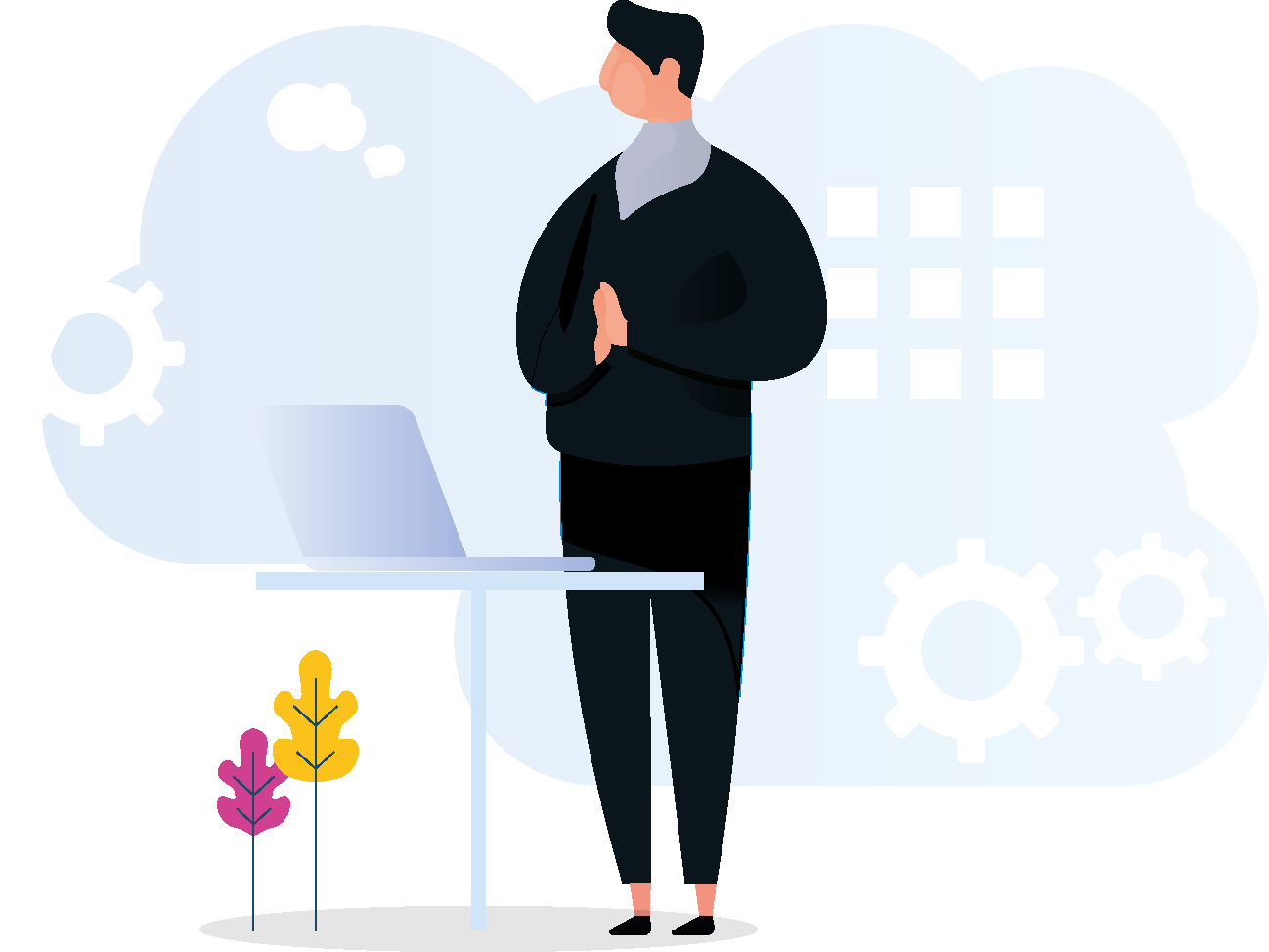 Man On Laptop With Cloud Behind Him - Illustration (1298x974)