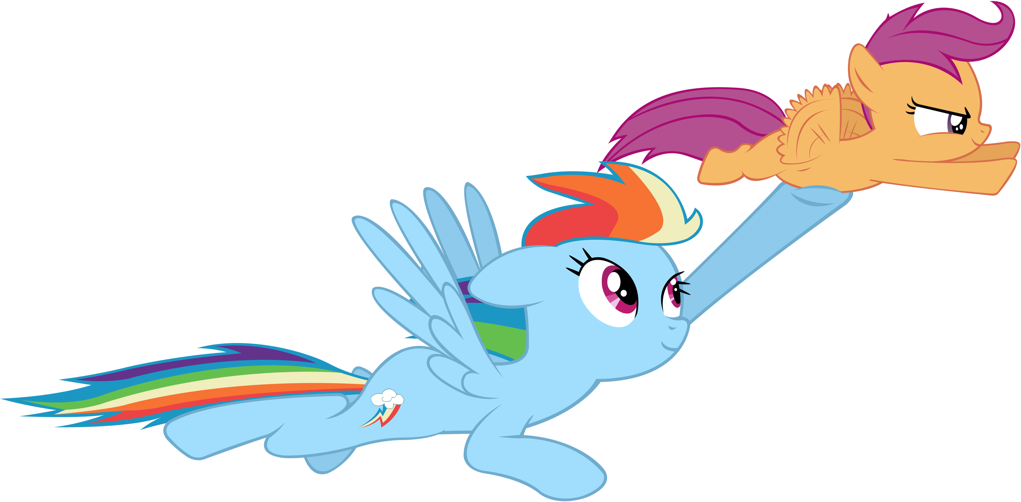 Masterrottweiler C'mon Squirt By Masterrottweiler - Mlp Rainbow Dash And Scootaloo Flying (3486x1721)