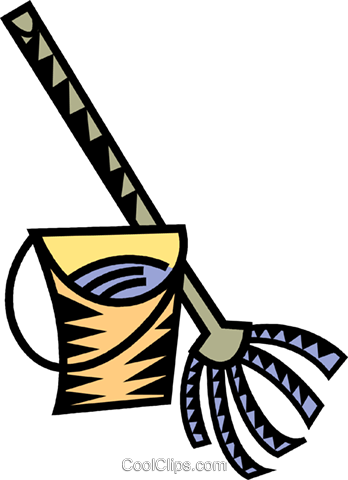 Mop And Pail Royalty Free Vector Clip Art Illustration - Mop And Pail Royalty Free Vector Clip Art Illustration (348x480)