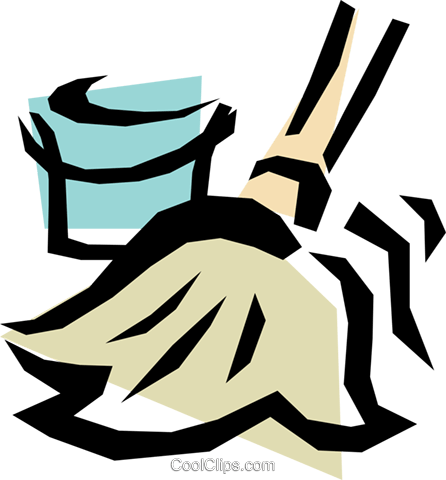 Mop & Pail Royalty Free Vector Clip Art Illustration - Mop & Pail Royalty Free Vector Clip Art Illustration (446x480)