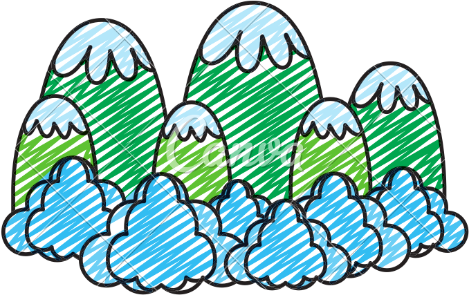 Doodle Ecology Mountains With Fluffy Clouds Landscape - Doodle Ecology Mountains With Fluffy Clouds Landscape (800x800)