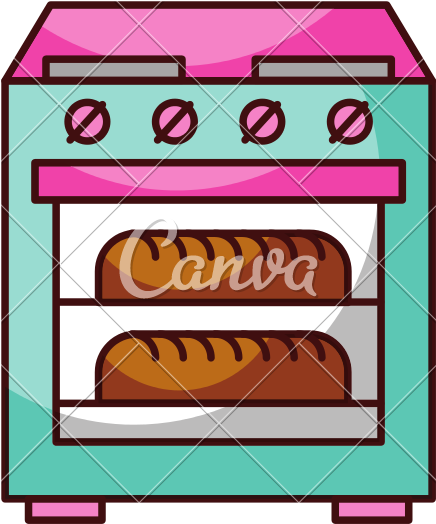 Stove Oven With Two Hot Bread Icon - Oven Illustration (800x800)