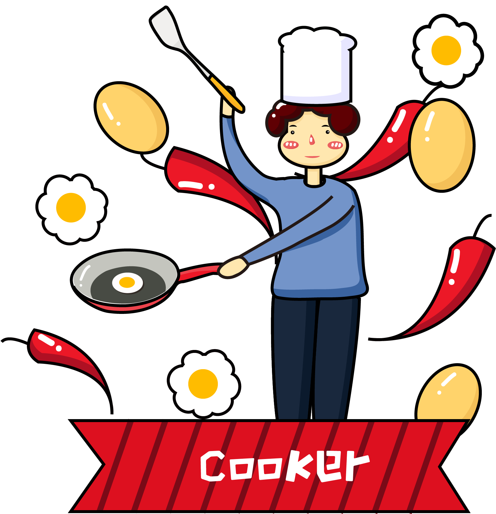 Chef Cooking Eggs Omelet Png And Vector Image - Cooking (2000x2000)