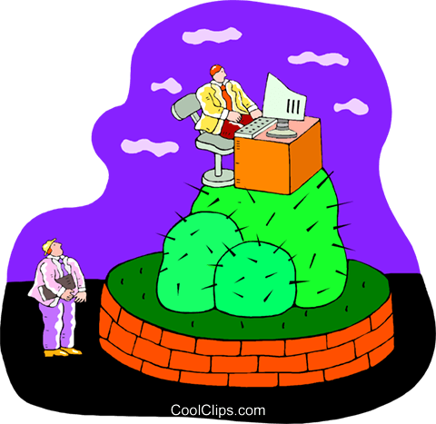 Man At His Desk On Top Of A Giant Cactus Royalty Free - Illustration (480x467)