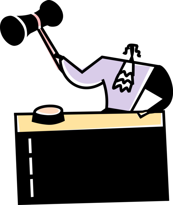 Vector Illustration Of Judge Bangs Judge's Gavel Ceremonial - Vector Illustration Of Judge Bangs Judge's Gavel Ceremonial (591x700)