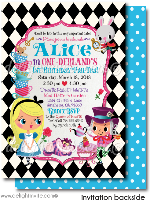 Alice In One Derland Tea Party Birthday Invitations - The Mad Hatter (497x675)