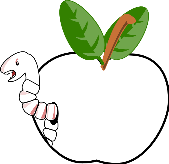 Worm 1 Black White Line Art 555px 53 - Small Cartoon Apple (555x539)
