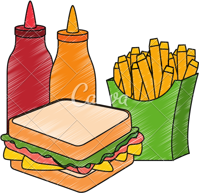 Delicious Sandwish With Sauces And French Fries - Delicious Sandwish With Sauces And French Fries (800x787)