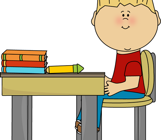 Free Child Sitting On Chair Clipart, Download Free - Clipart Student At Desk (550x480)