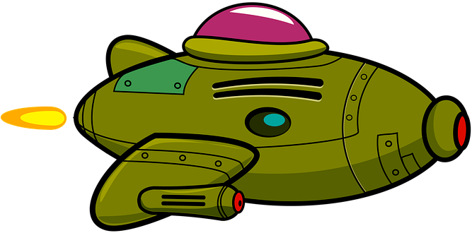 Spaceship, Cartoon, Plane, Rocket, Space - Dibujo De Nave Espacial (666x340)