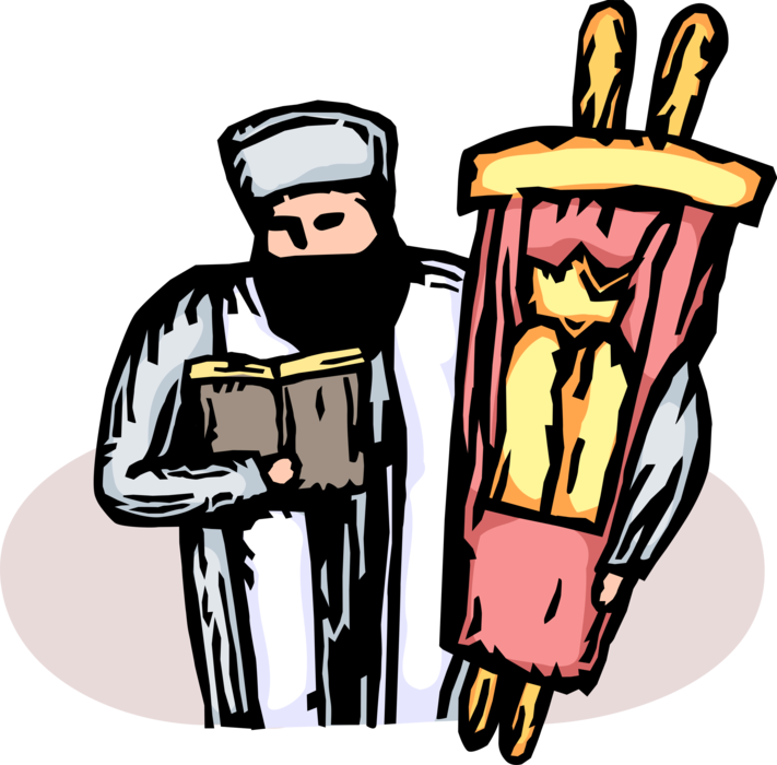 Vector Illustration Of Hebrew Jewish Rabbi With Sefer - Illustration (711x700)