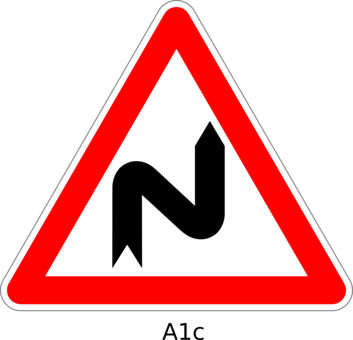 Traffic Sign Warning Sign Merge - Intersection Of Side Road To The Left (353x340)