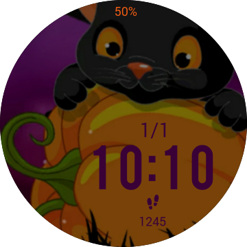 Halloween Cat 3 Watch Face Preview - Halloween Cat 3 Watch Face Preview (360x360)