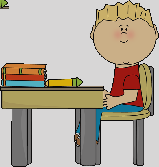 Little Boy At School Desk Clip Art Boy At Desk Clipart - Sitting In Chair Clipart (550x578)