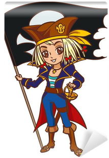 Chibi Cartoon Captain Pirate Girl With Jolly Roger - Cartoon Female Pirate Captain (400x400)