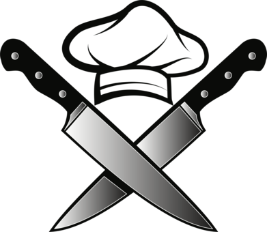 Chef's Knife Kitchen Knives - Chef Hat And Knife (391x340)