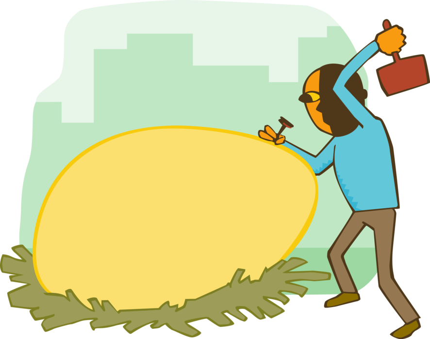 Vector Illustration Of Businessman Cracking Golden - Vector Illustration Of Businessman Cracking Golden (886x700)