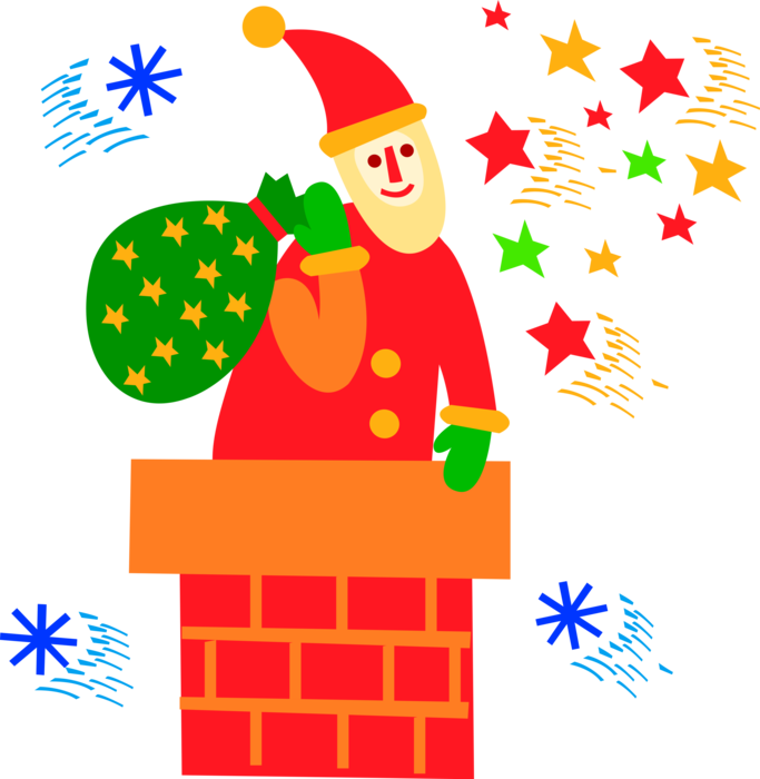 Vector Illustration Of Santa Claus Slides Down The - Cartoon (683x700)