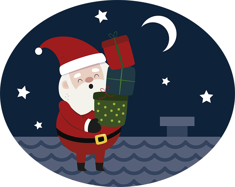 Santa At Chimney Wall Sticker - Moon And Stars Cartoon (800x636)