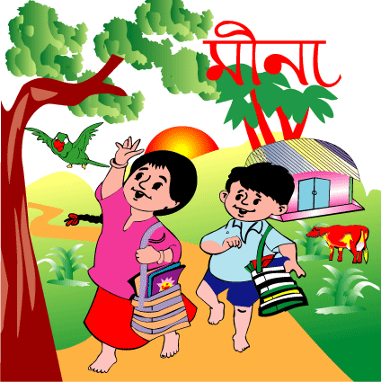 Meena Raju Cartoon Vector - Mina And Raju Cartoon - (424x425) Png Clipart  Download