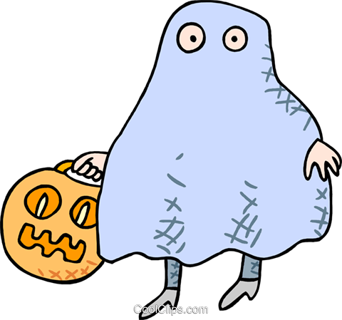 Ghost With Pumpkin Loot Bag Royalty Free Vector Clip - Clip Art (480x449)