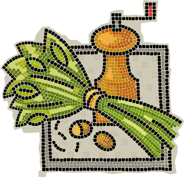 Vector Illustration Of Decorative Mosaic Manual Burr-mill - Cross-stitch (725x700)