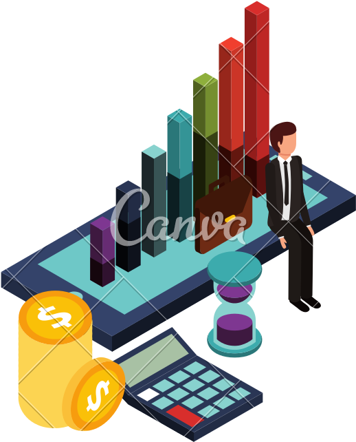 Businessman Money Time Mobile With Graph Financial - Mobile Phone (800x800)