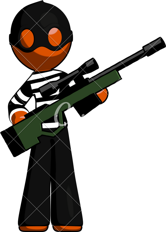Orange Thief Man Holding Sniper Rifle Gun - Cartoon Holding A Sniper (575x800)