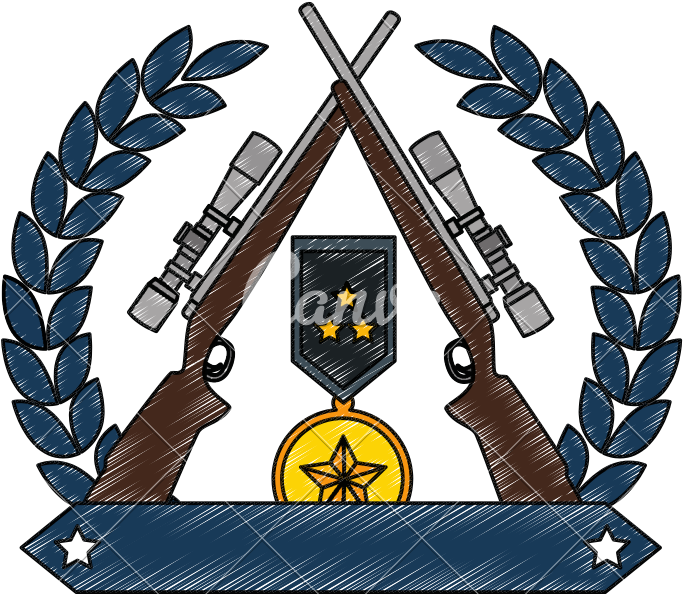 Sniper Rifles Crossed With Wreath And Medal - Sniper Rifle (800x800)