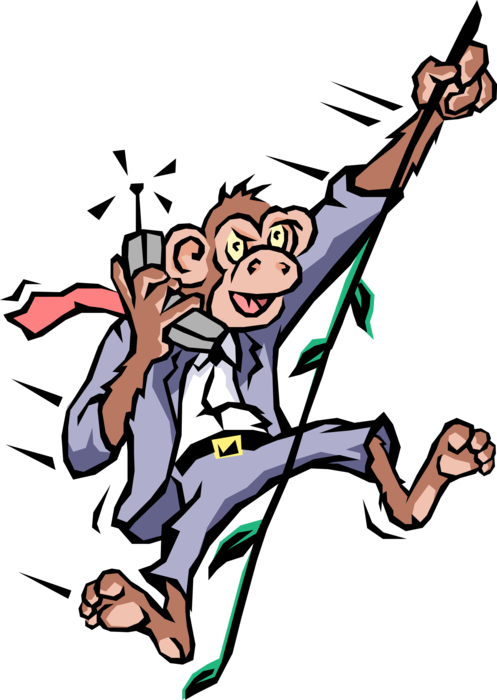 Vector Illustration Of Primate Monkey Businessman Swings - Vector Illustration Of Primate Monkey Businessman Swings (497x700)