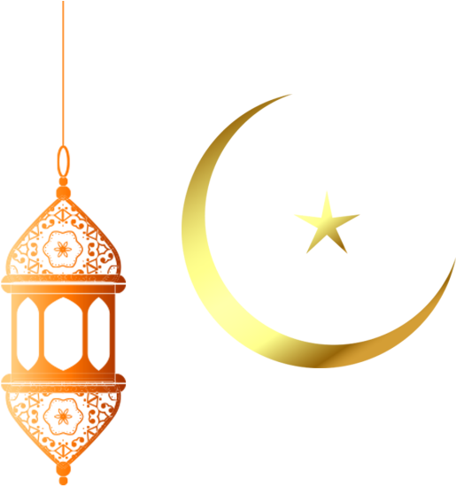 Muslim Golden Moon And Lamp Elements, Golden Frame - Gambar Lampu Idul Fitri (640x640)