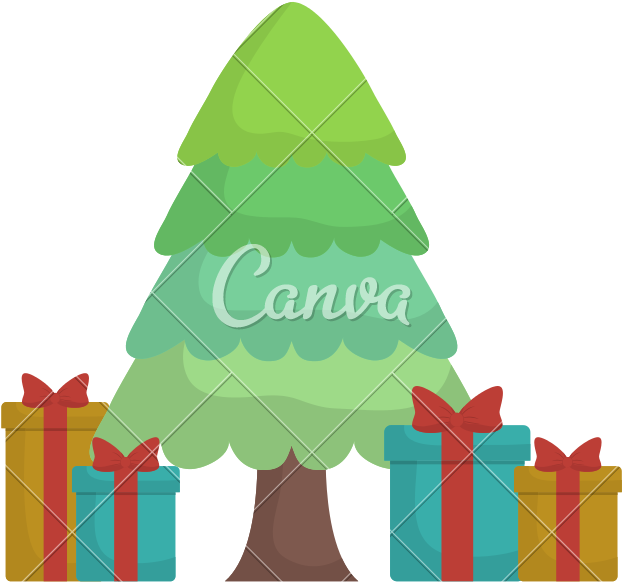 Christmas Tree With Gift Boxes Vector Icon Illustration - Illustration (800x800)
