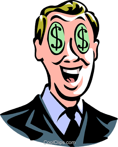 Deluxe Cash Background Man With Dollar Sign Eyes Royalty - Man With Dollar Signs In Eyes (387x480)