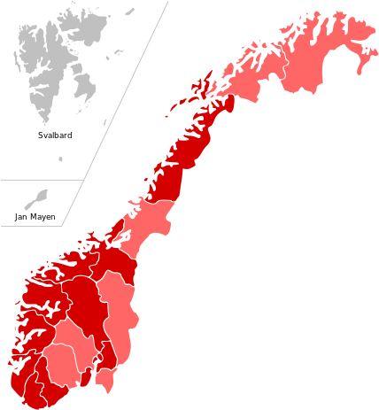 2009 10 Flu Pandemic In Norway - Norway Map (440x462)