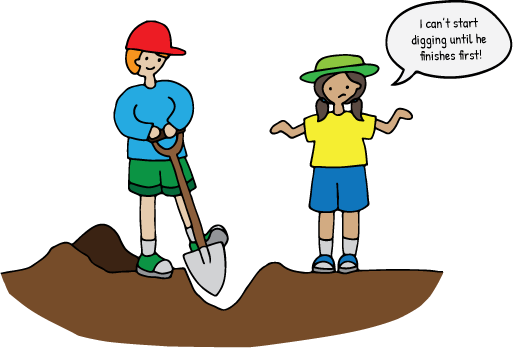One Person Is Digging A Hole And The Other Person States - Cartoon (513x348)